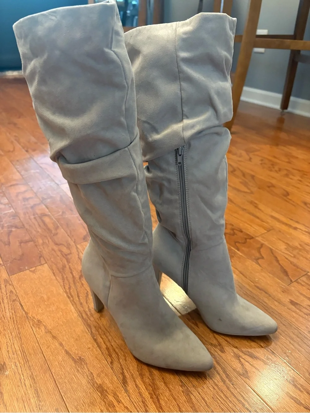 Christian Siriano Taupe Slouch Knee High Heeled Boots Size 8